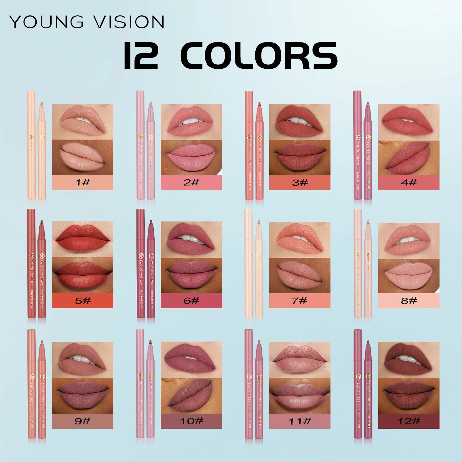 12 Color Matte Liquid Lipliner Set - Waterproof Fog Surface Lip Glaze with Sponge Gourd Head Applicator for Natural Red Tones thumbnail 6