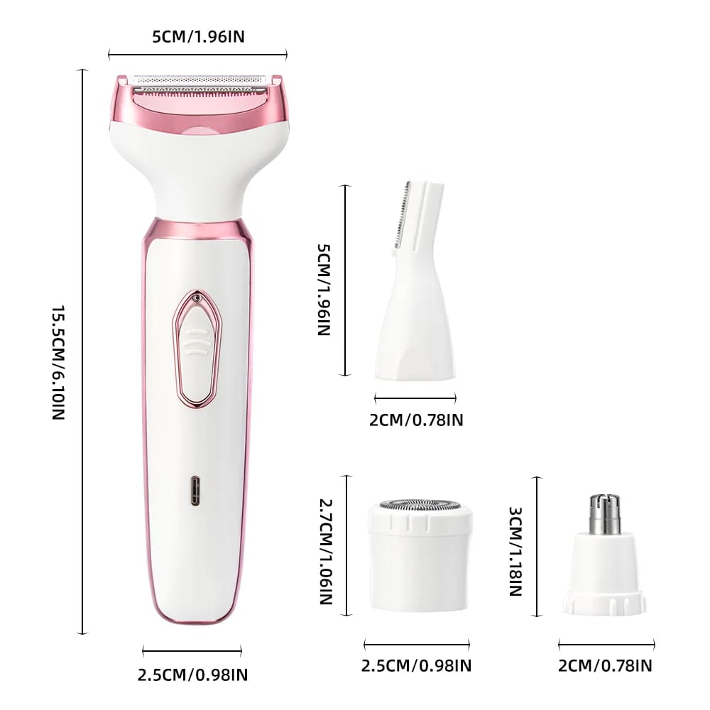 4-in-1 Electric Lady Shaver for Women - Painless Cordless Body Hair Removal Epilator with Trimmer, Eyebrow, and Nose Hair Attachments, USB Rechargeable, Perfect Gift thumbnail 2