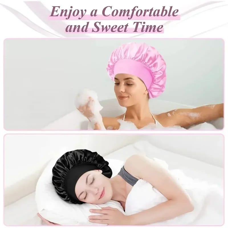 Large Satin Lined Bonnet for Long Hair - Soft Silk Sleep Cap for Women, Breathable, Comfortable Fit, Prevents Hair Breakage, Ideal for Sleeping, Showering, Makeup thumbnail 6