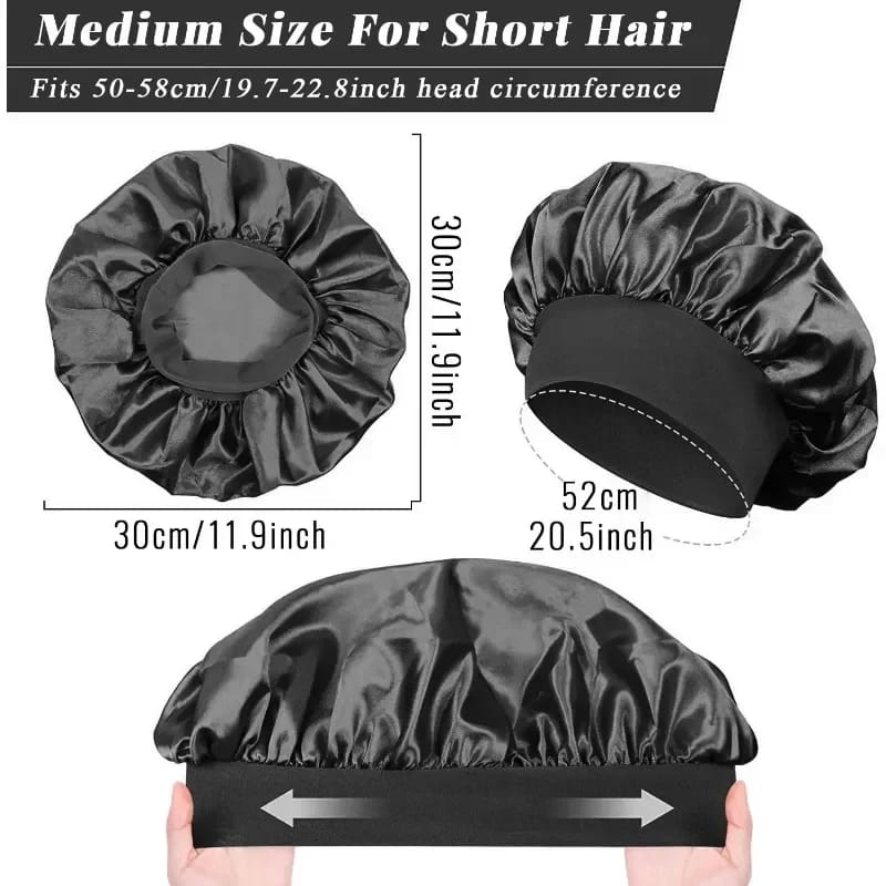 Large Satin Lined Bonnet for Long Hair - Soft Silk Sleep Cap for Women, Breathable, Comfortable Fit, Prevents Hair Breakage, Ideal for Sleeping, Showering, Makeup thumbnail 3