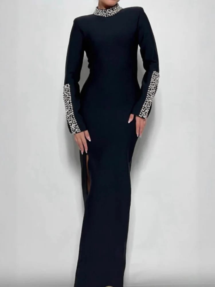 Women's Elegant Sequins Evening Dress - Luxurious Crew Neck, High Waist Split Maxi Gown for Prom, Parties, and Special Occasions thumbnail 4