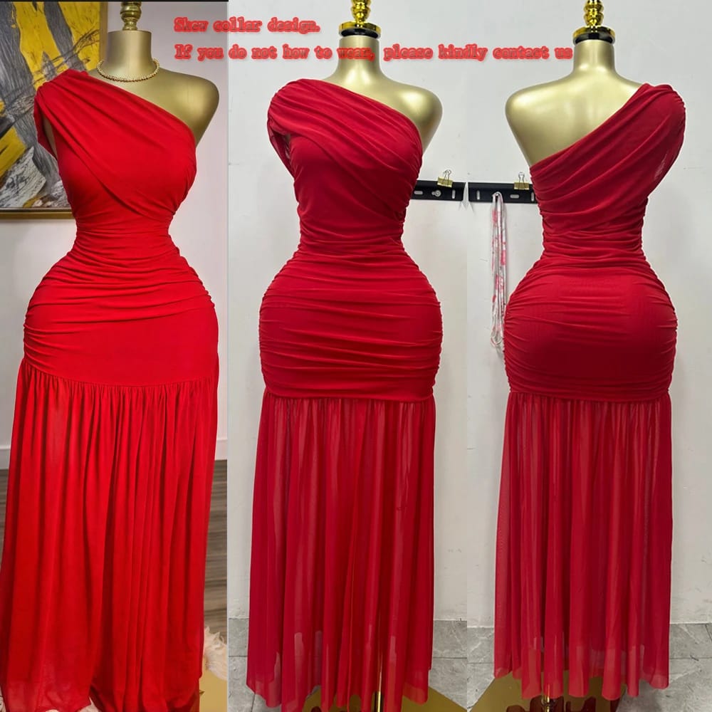 Elegant Women's Maxi Dress: Sexy Off-Shoulder One-Sleeve Mesh Slit Design for Parties, Holidays, and Club Nights thumbnail 3