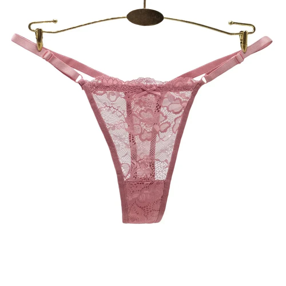 3PCS Women's Sexy Lace Thong Panties - Adjustable Low Waist Transparent T-back Underwear for Ladies thumbnail 3