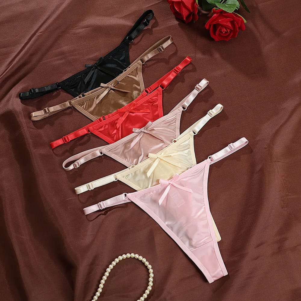 Women's Seamless Satin G-String Thong Panties with Adjustable Bow Detail - Low Rise, Comfortable Briefs for Everyday Wear thumbnail 4