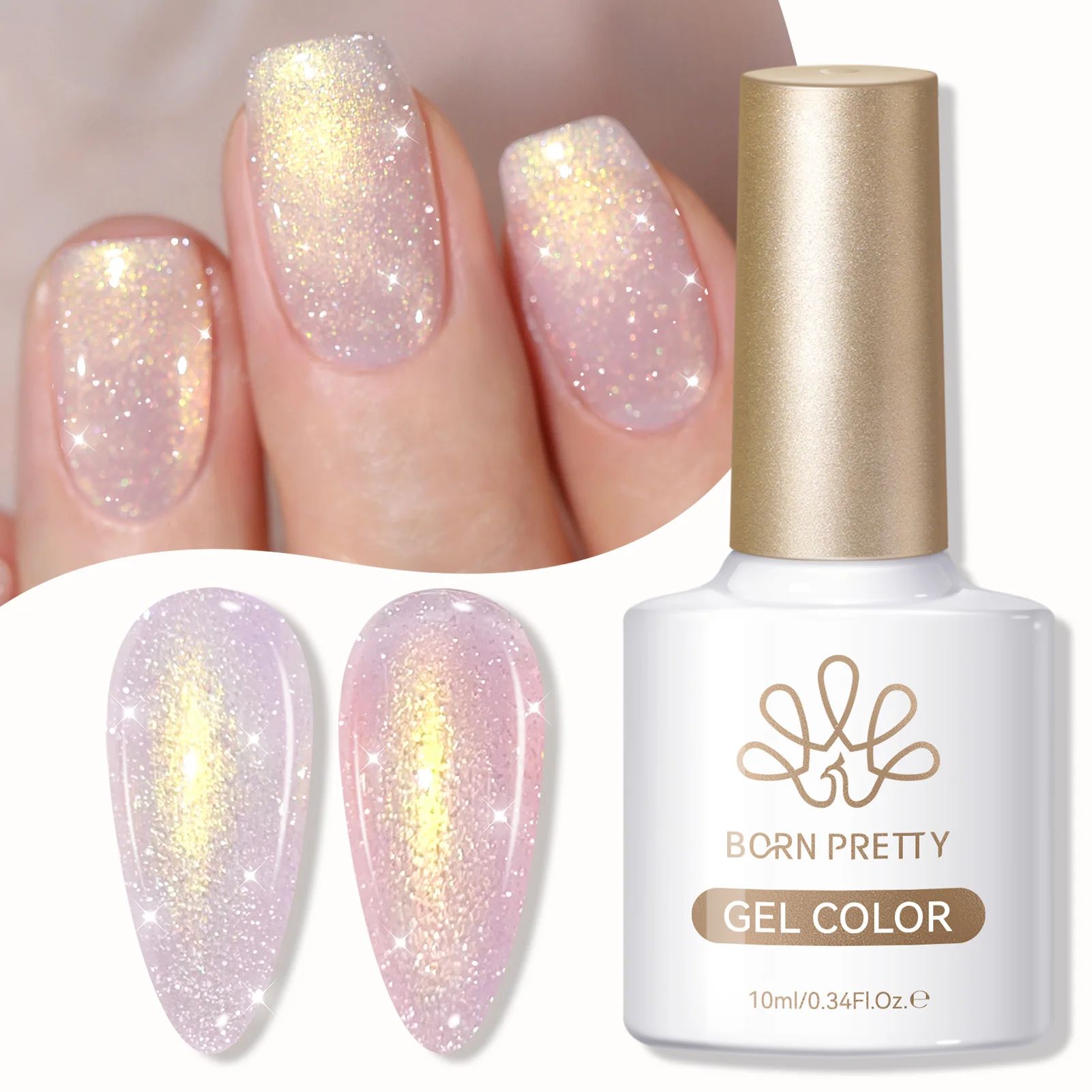 BORN PRETTY Dream Pink Aurora Glitter Gel Nail Polish - 10ml Sparking Shine, Soak-Off Semi-Permanent UV/LED Formula for Professional Manicure at Home thumbnail 1