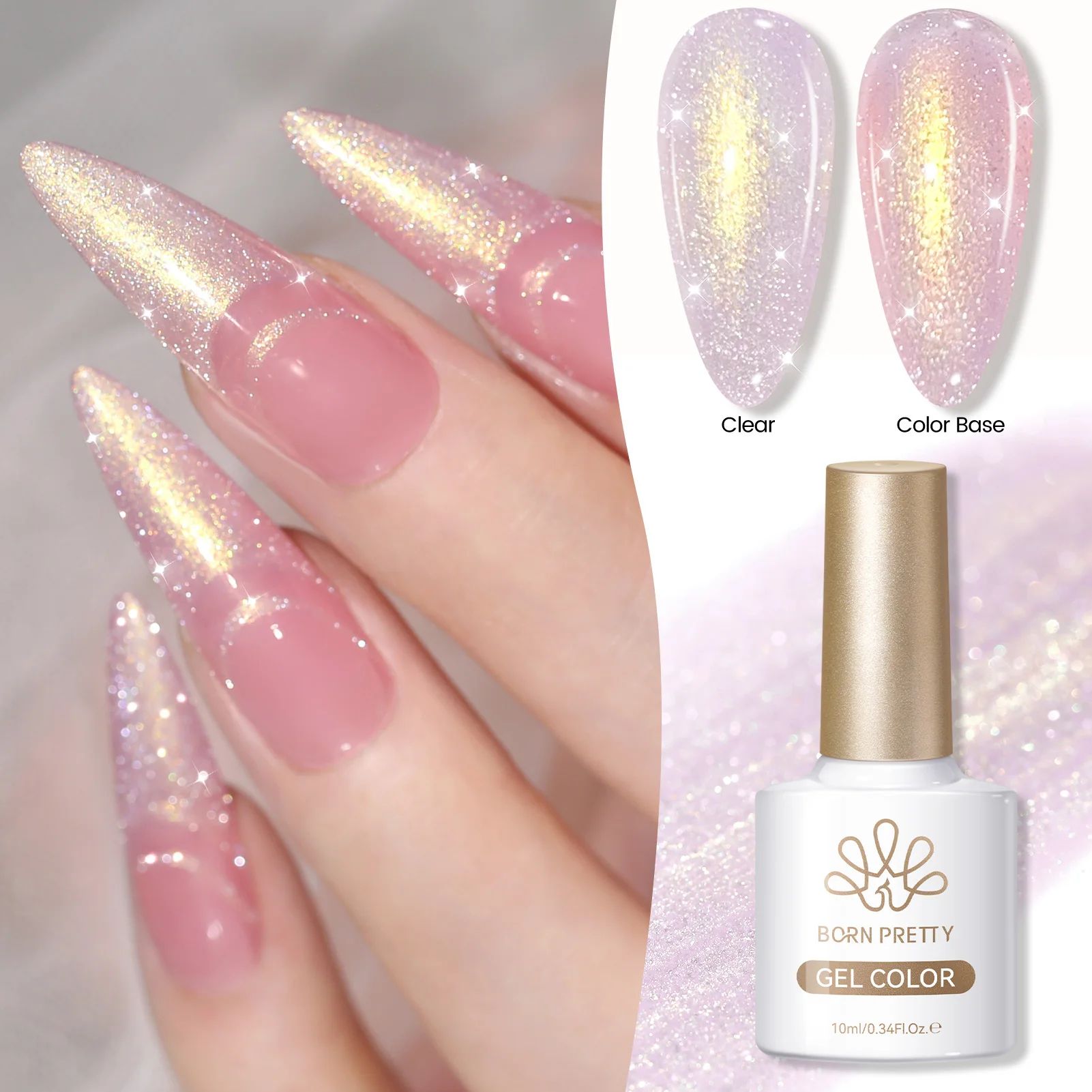 BORN PRETTY Dream Pink Aurora Glitter Gel Nail Polish - 10ml Sparking Shine, Soak-Off Semi-Permanent UV/LED Formula for Professional Manicure at Home thumbnail 2