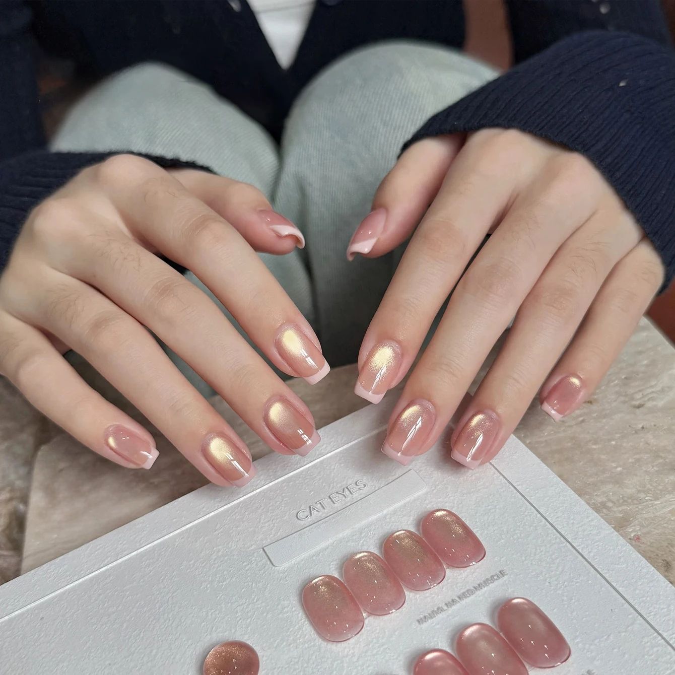 10ML Moonlight Ballet Magnet Cat Eye Nail Polish Gel - Nude Pink Style with Gold Glass Beads for Stunning Cat Eye Effect thumbnail 4