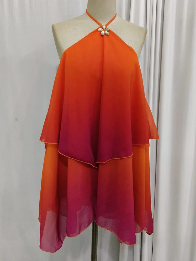 Mozision Women's Gradient Halter Backless Mini Dress - Sexy Mesh Zipper Off-Shoulder Sleeveless Club Party Gown thumbnail 6