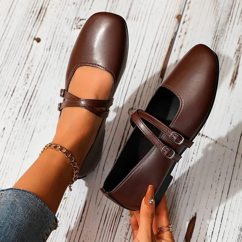 Women's Classic Retro Mary Jane Flat Shoes - Fashionable Square Toe Casual Work Shoes with Straight Buckle, Shallow Mouth Design for Everyday Comfort thumbnail 6