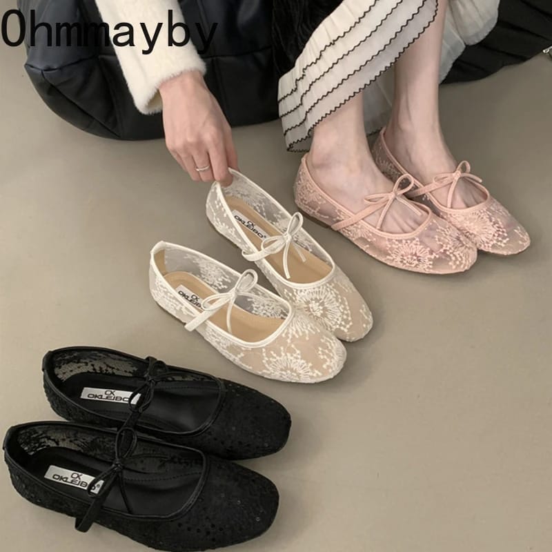 Women's Fashionable Lace Mary Jane Flats - Comfortable Slip-On Street Style Dress Shoes with Soft Sole for Everyday Wear thumbnail 1