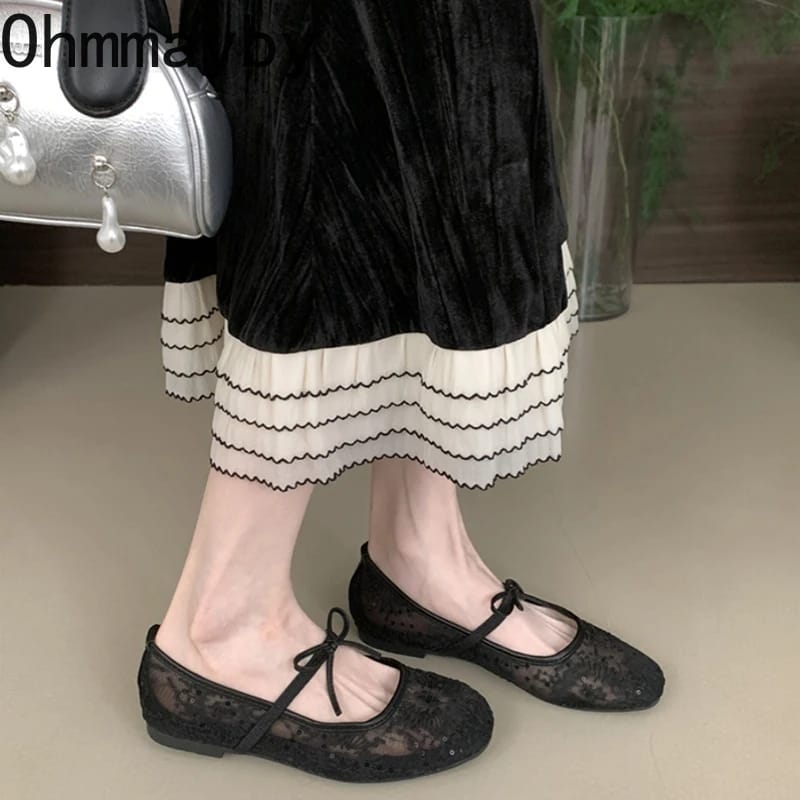 Women's Fashionable Lace Mary Jane Flats - Comfortable Slip-On Street Style Dress Shoes with Soft Sole for Everyday Wear thumbnail 3