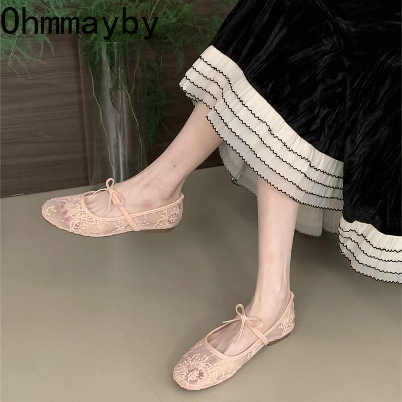 Women's Fashionable Lace Mary Jane Flats - Comfortable Slip-On Street Style Dress Shoes with Soft Sole for Everyday Wear thumbnail 5