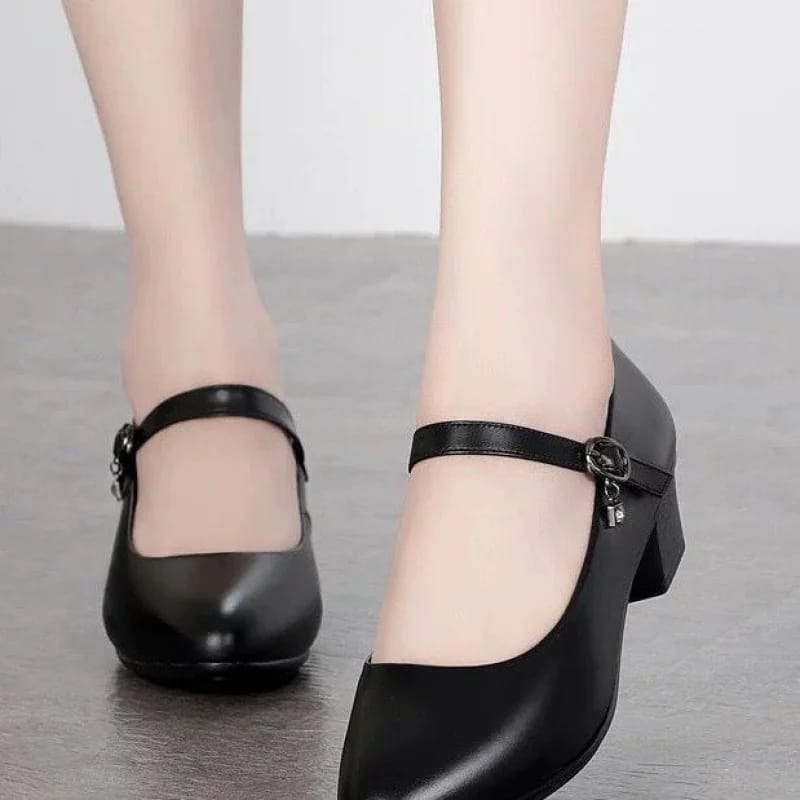 2025 New Women's Medium Heel Pumps - Soft Leather, Non-Slip Sole, Adjustable Buckle, Comfortable for Daily & Casual Wear thumbnail 3