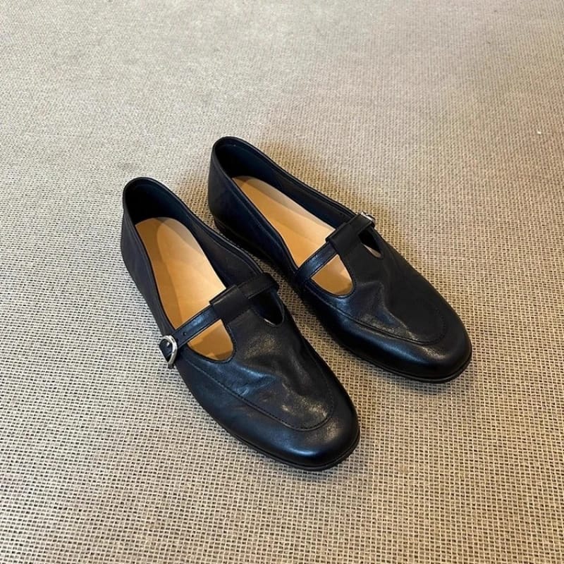 Women's Vintage Mary Jane Flats - 2025 Spring/Fall Square Toe Low Cut Loafers, Soft Leather, British Style Casual Shoes for Everyday Wear thumbnail 4