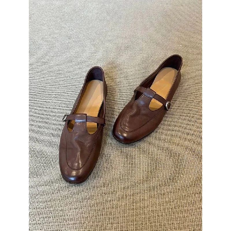 Women's Vintage Mary Jane Flats - 2025 Spring/Fall Square Toe Low Cut Loafers, Soft Leather, British Style Casual Shoes for Everyday Wear thumbnail 2