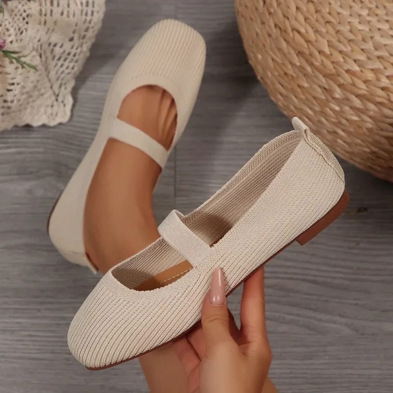 Women's Casual Knitted Ballet Flats - Comfortable Anti-slip Strap Loafers, Lightweight Mary Jane Sneakers for Daily Walking thumbnail 5