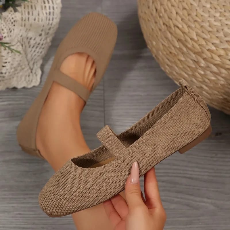 Women's Casual Knitted Ballet Flats - Comfortable Anti-slip Strap Loafers, Lightweight Mary Jane Sneakers for Daily Walking thumbnail 6