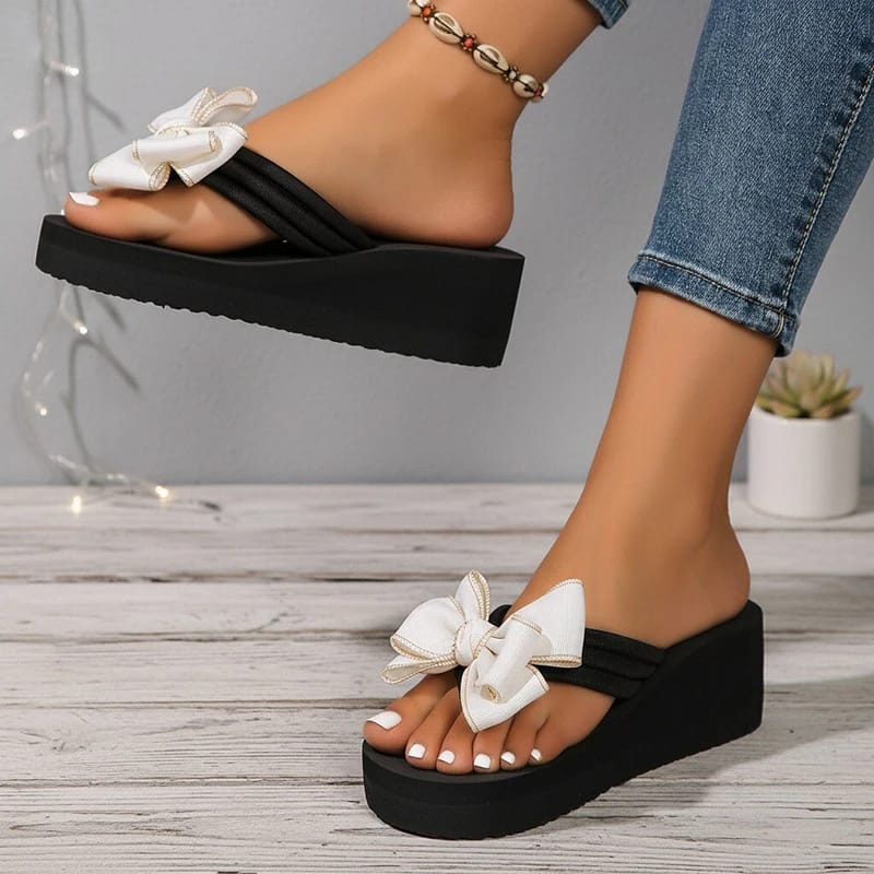 Women's Lightweight Bowknot Flip Flops - Plus Size 42 Clip Toe Platform Slippers for Summer Beach Vacation Slides thumbnail 4