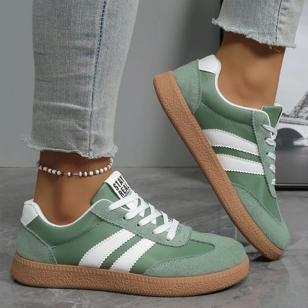 Women's Lightweight Breathable Striped Sneakers - Fashion Lace-Up Sports Shoes for Casual Wear, Plus Size Available thumbnail 3