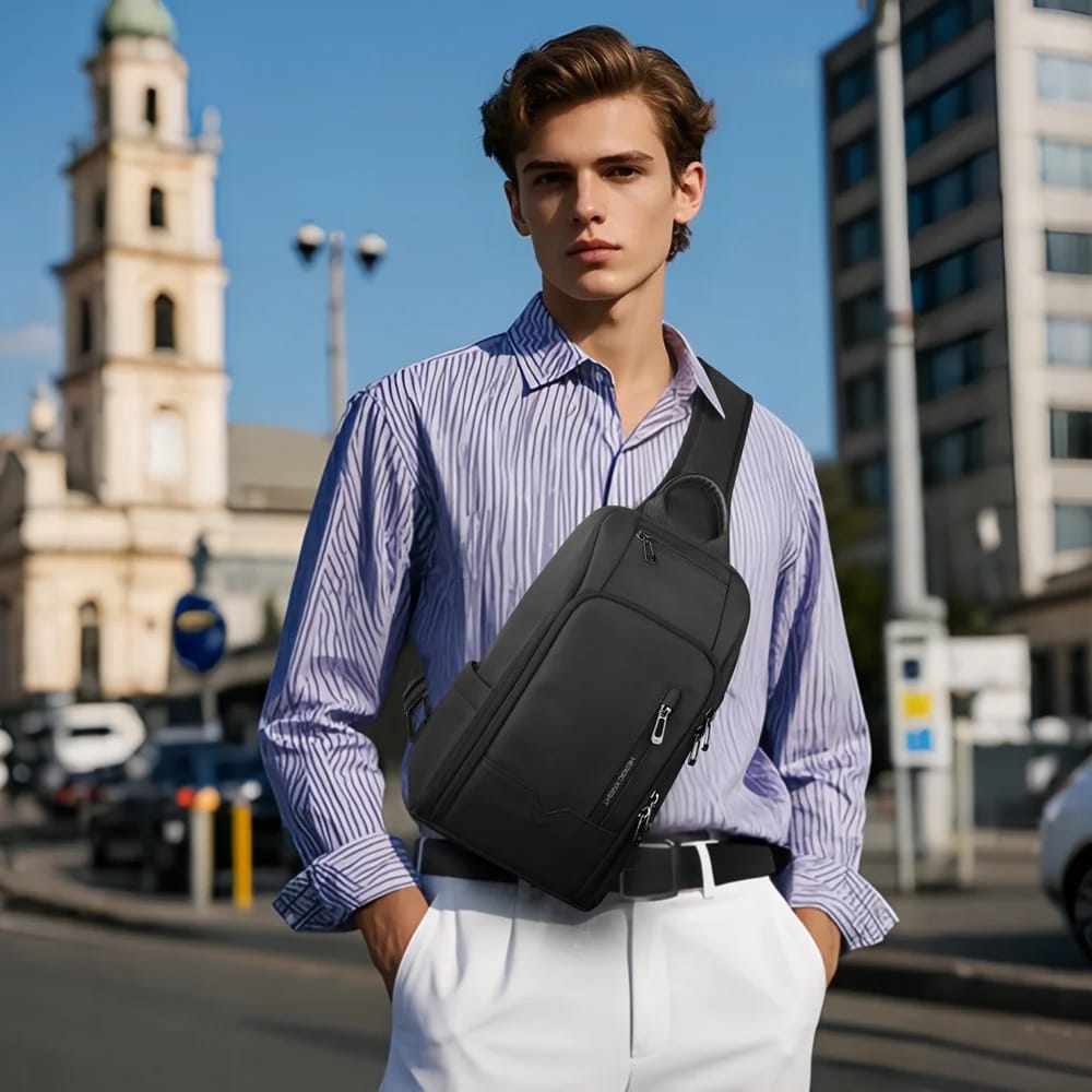 HcanKcan Men's Fashion Crossbody Bag - Waterproof USB Shoulder Sling Chest Pack for Travel & Sport, Fits 9.7" iPad thumbnail 2