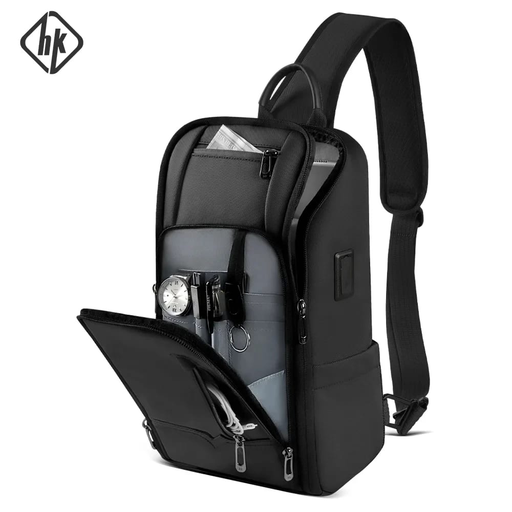 HcanKcan Men's Fashion Crossbody Bag - Waterproof USB Shoulder Sling Chest Pack for Travel & Sport, Fits 9.7" iPad thumbnail 1