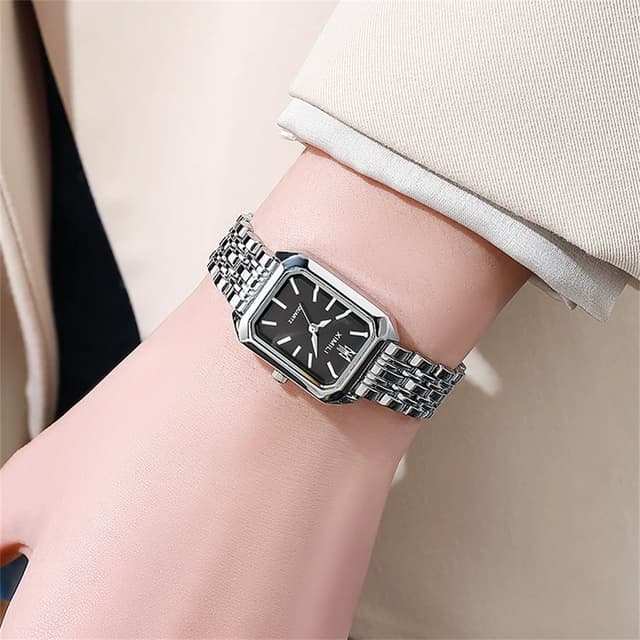 Luxury Gold Plated Stainless Steel Women's Fashion Quartz Watch - Elegant Square Dial Business Casual Style with Folding Clasp showcase 8