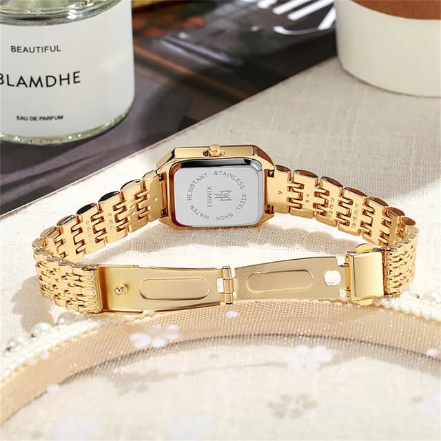 Luxury Gold Plated Stainless Steel Women's Fashion Quartz Watch - Elegant Square Dial Business Casual Style with Folding Clasp showcase 10