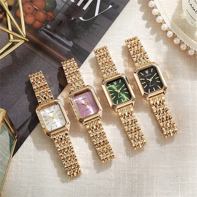 Luxury Gold Plated Stainless Steel Women's Fashion Quartz Watch - Elegant Square Dial Business Casual Style with Folding Clasp showcase 12