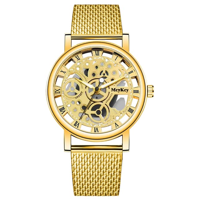 Fashionable Women's Skeleton Faux Mechanical Quartz Watch with Metal Mesh Strap - Elegant Rosy Gold Design for Casual & Sporty Looks showcase 26