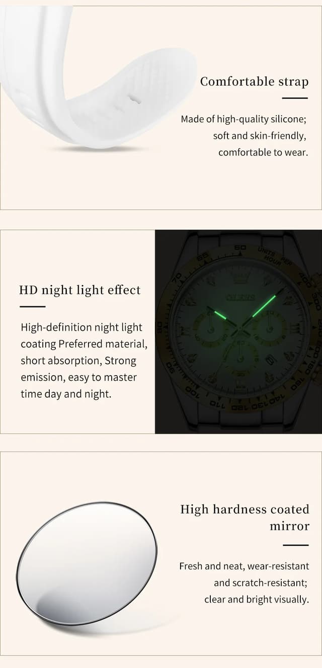 OLEVS 5618 Luxury Women's Quartz Watch - Silicone Band, Waterproof, Calendar Chronograph, Sports Design showcase 7