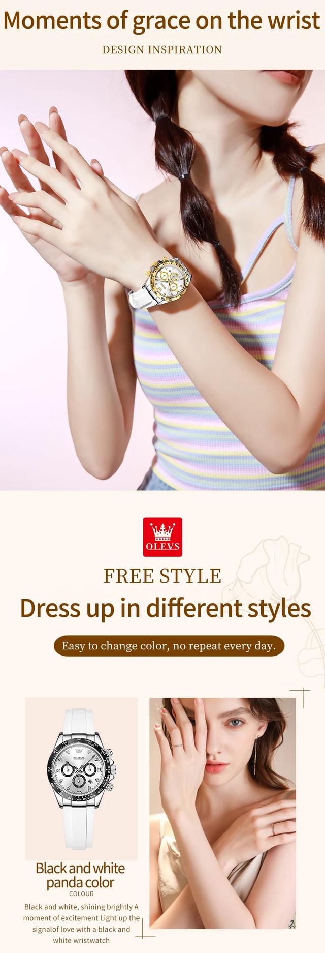 OLEVS 5618 Luxury Women's Quartz Watch - Silicone Band, Waterproof, Calendar Chronograph, Sports Design showcase 2