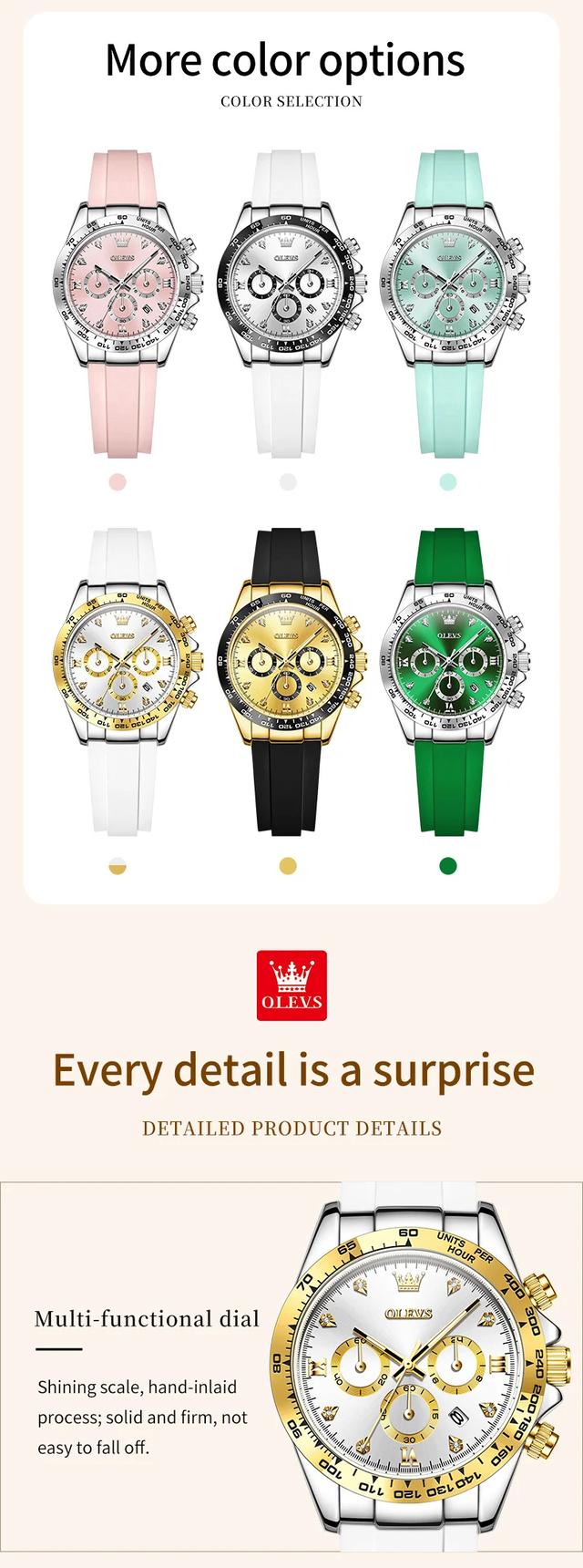 OLEVS 5618 Luxury Women's Quartz Watch - Silicone Band, Waterproof, Calendar Chronograph, Sports Design showcase 6
