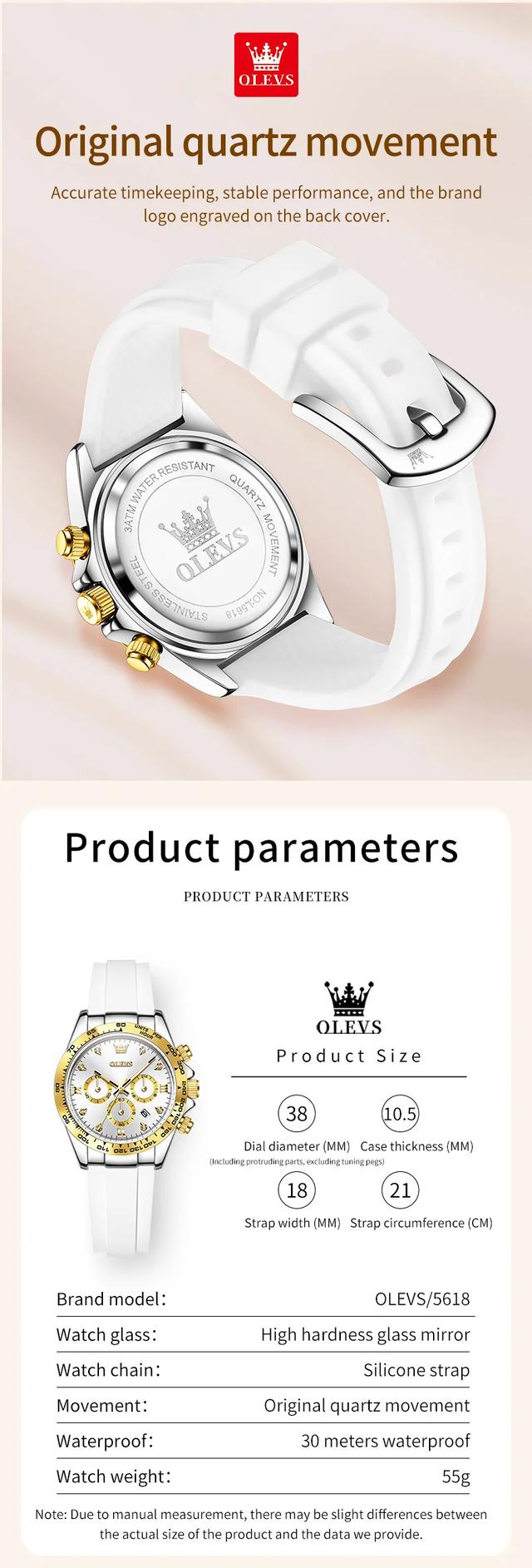 OLEVS 5618 Luxury Women's Quartz Watch - Silicone Band, Waterproof, Calendar Chronograph, Sports Design showcase 5