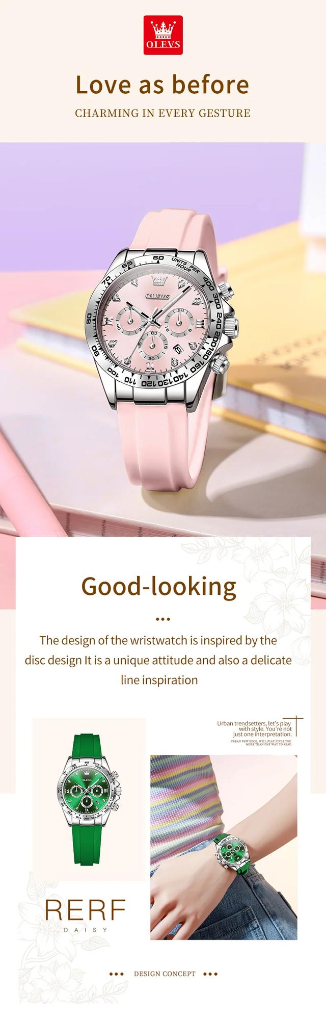 OLEVS 5618 Luxury Women's Quartz Watch - Silicone Band, Waterproof, Calendar Chronograph, Sports Design showcase 8