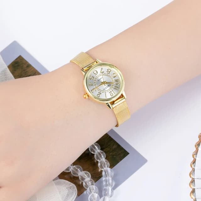 Women's Gold Casual Quartz Watch - Stainless Steel Mesh Band, Elegant Dress Style, Perfect for Ladies showcase 19