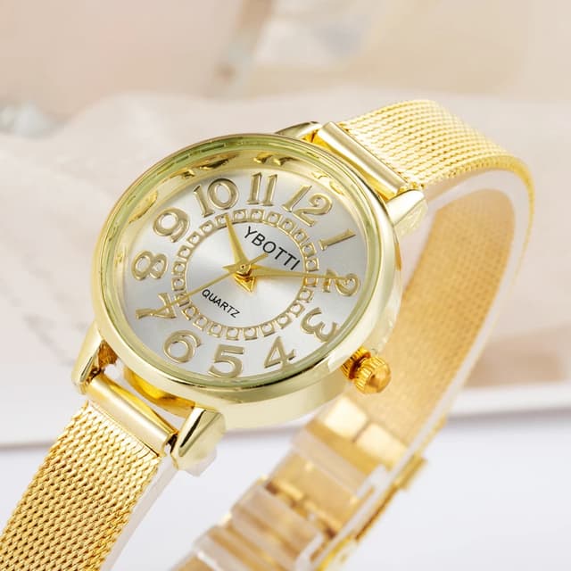 Women's Gold Casual Quartz Watch - Stainless Steel Mesh Band, Elegant Dress Style, Perfect for Ladies showcase 15