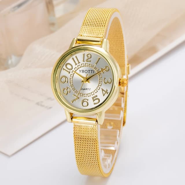 Women's Gold Casual Quartz Watch - Stainless Steel Mesh Band, Elegant Dress Style, Perfect for Ladies showcase 14