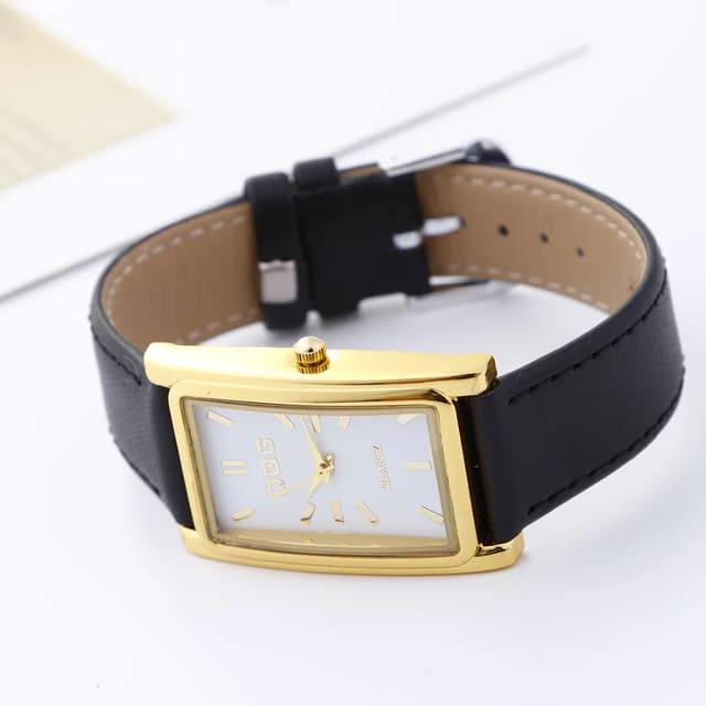DQG Luxury Women's Rectangle Quartz Watch - Gold Dial Leather Strap Dress Watch for Business & Casual Wear showcase 9