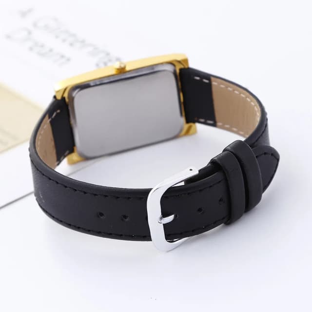 DQG Luxury Women's Rectangle Quartz Watch - Gold Dial Leather Strap Dress Watch for Business & Casual Wear showcase 10