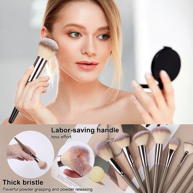Professional 3-20PCS Makeup Brush Set for Women - Soft Fluffy Nylon Kabuki Foundation, Eyeshadow, Concealer, Blending, Blush Beauty Tools with ABS Plastic Handles showcase 5