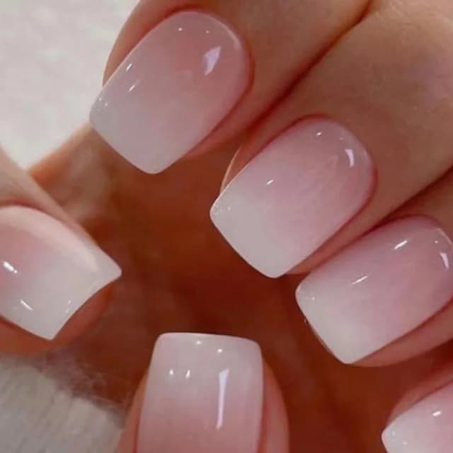 24Pcs Pink White Gradient French Press-On False Nails - Short Square Full Cover ABS Nail Tips with Jelly Glue for Easy Application showcase 6