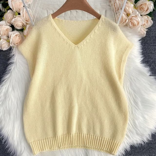 Women's V-Neck Short-Sleeve Sweater - Casual Solid Color Versatile Top for Spring/Summer Daily Commuting & Dates showcase 2