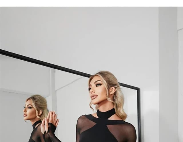 Women's Black Mesh Latin Dance Leotard Top with Conjoined Jumpsuit Design, Backless Style for Cha-cha, Samba, Rumba Training and Performance showcase 20