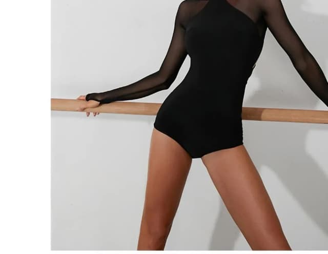 Women's Black Mesh Latin Dance Leotard Top with Conjoined Jumpsuit Design, Backless Style for Cha-cha, Samba, Rumba Training and Performance showcase 19