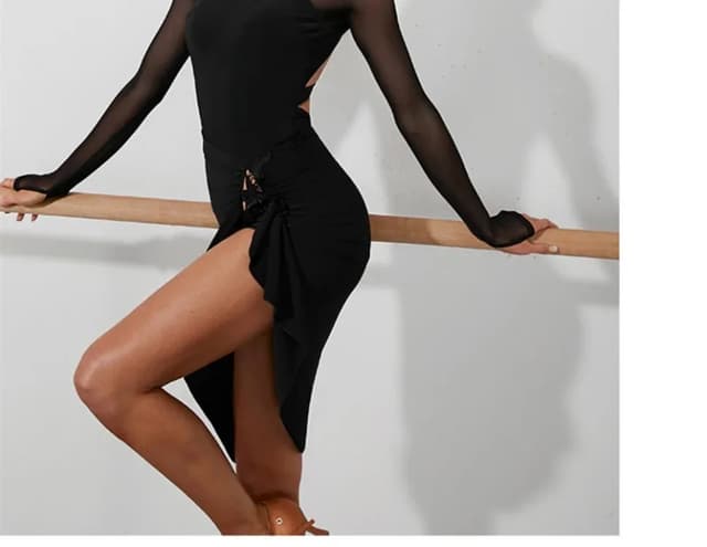 Women's Black Mesh Latin Dance Leotard Top with Conjoined Jumpsuit Design, Backless Style for Cha-cha, Samba, Rumba Training and Performance showcase 17