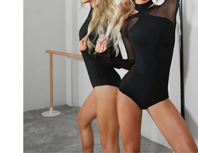 Women's Black Mesh Latin Dance Leotard Top with Conjoined Jumpsuit Design, Backless Style for Cha-cha, Samba, Rumba Training and Performance showcase 10