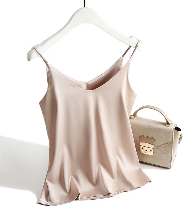 AOSSVIAO Women's Spaghetti Strap Halter Top - Sexy V-Neck Sleeveless Satin Silk Cami Tank for Summer, White, Sizes S-2XL showcase 8