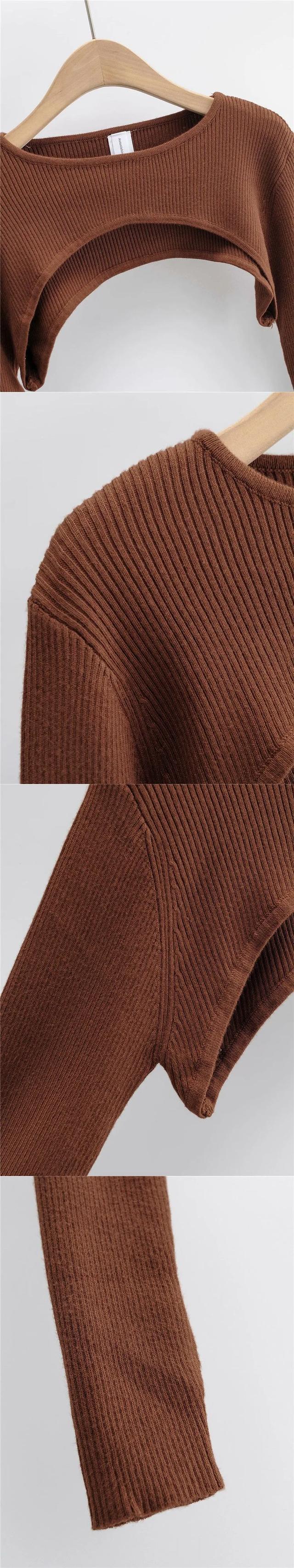 Women's Long Sleeve Crop Top - Y2k Aesthetic Knitted T-Shirt, O-Neck, Black/White, Spring/Autumn Fashion for a Chic Harajuku Look showcase 12