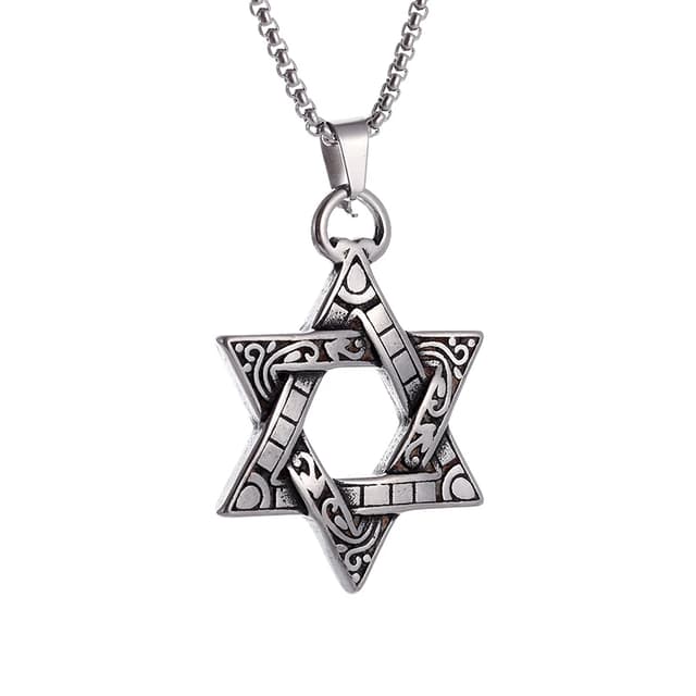 Stainless Steel Solomon Star of David Pendant Necklace for Men - Six-Pointed Jewish Star Jewelry, New Year Gift showcase 1