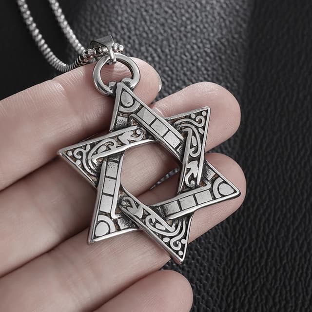 Stainless Steel Solomon Star of David Pendant Necklace for Men - Six-Pointed Jewish Star Jewelry, New Year Gift showcase 8